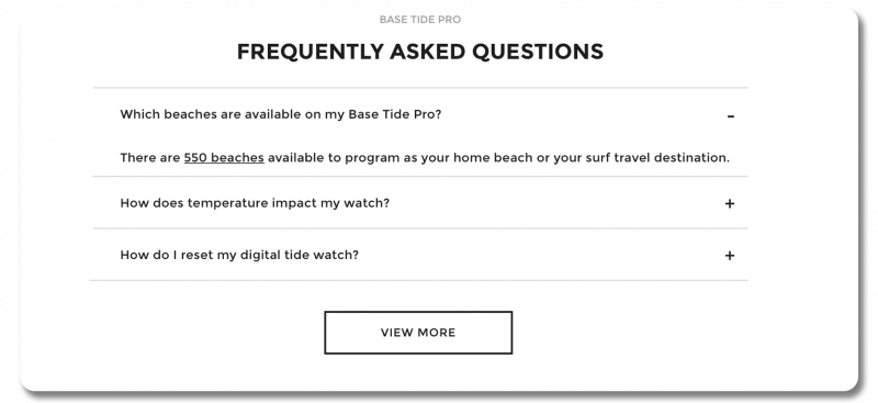 Screenshot example of Nixon's FAQ page