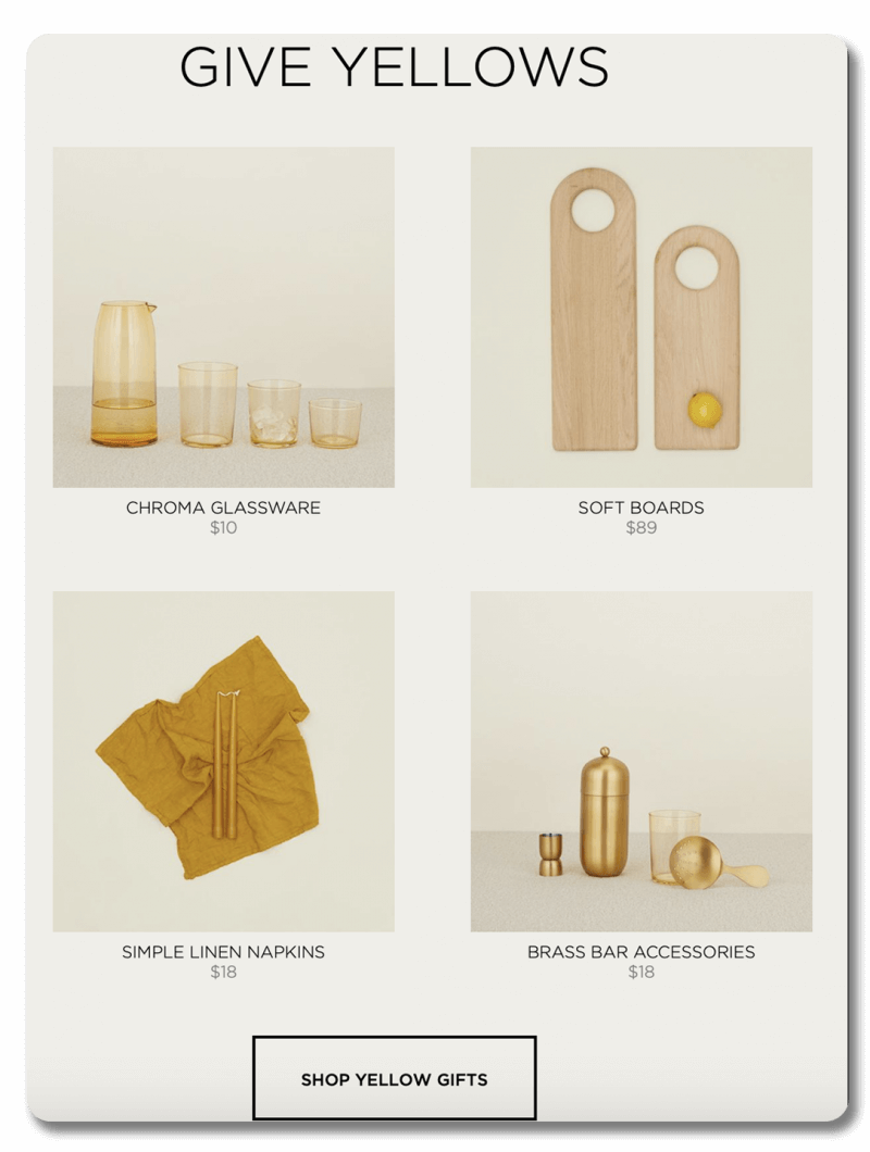 "Give Yellows" section on Hawkins New York site