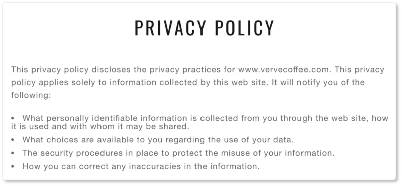 Verve Coffee privacy policy