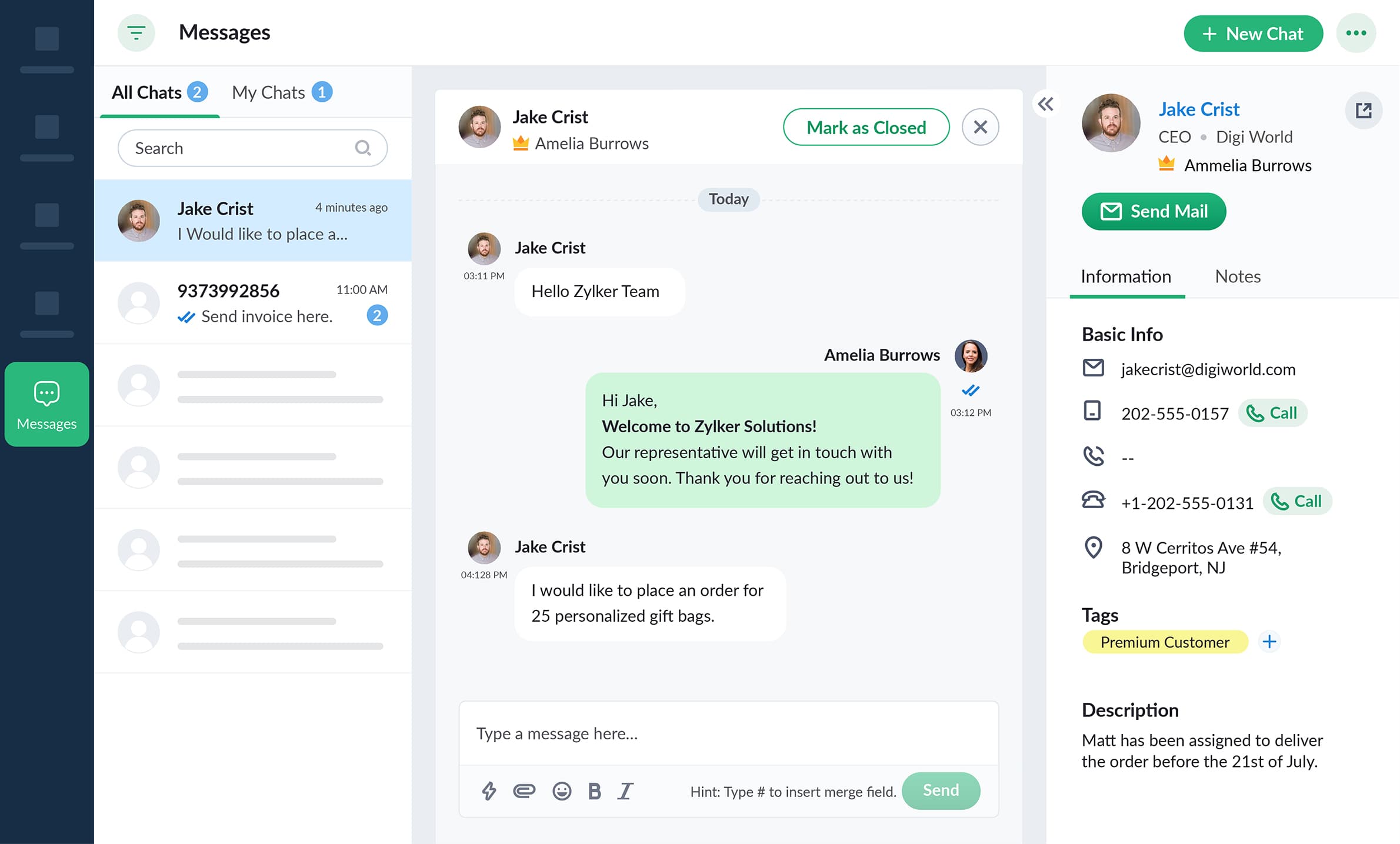 Messages module in Bigin