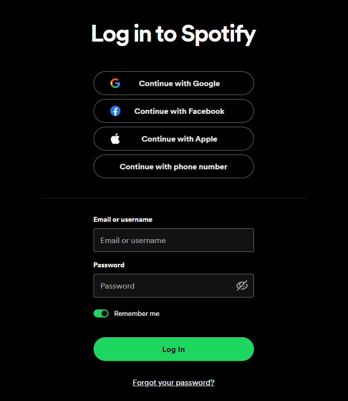 "Spotify - Example of social login"