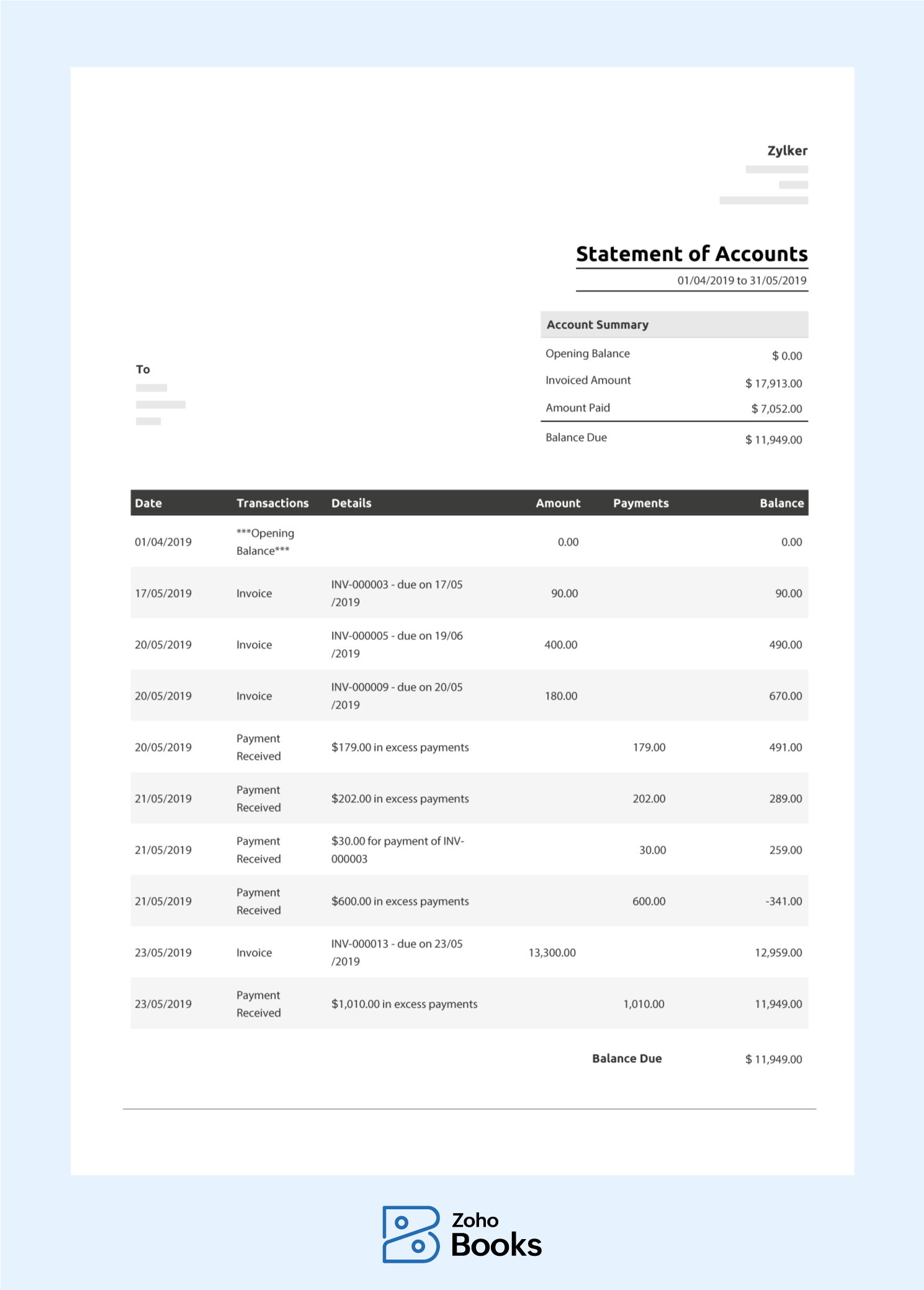 Statement of accounts sample