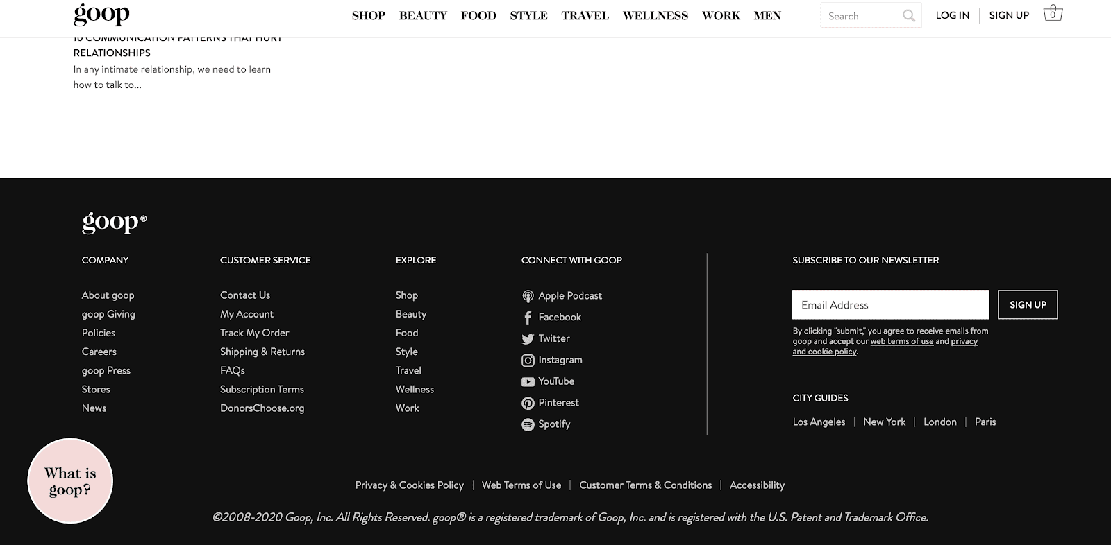 Webサイトのフッターに購読リンクを設置した例