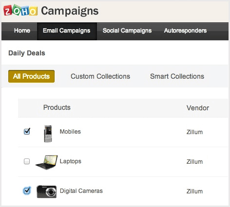 Zoho Campaigns とShopifyアカウントを連携して商品情報を追加