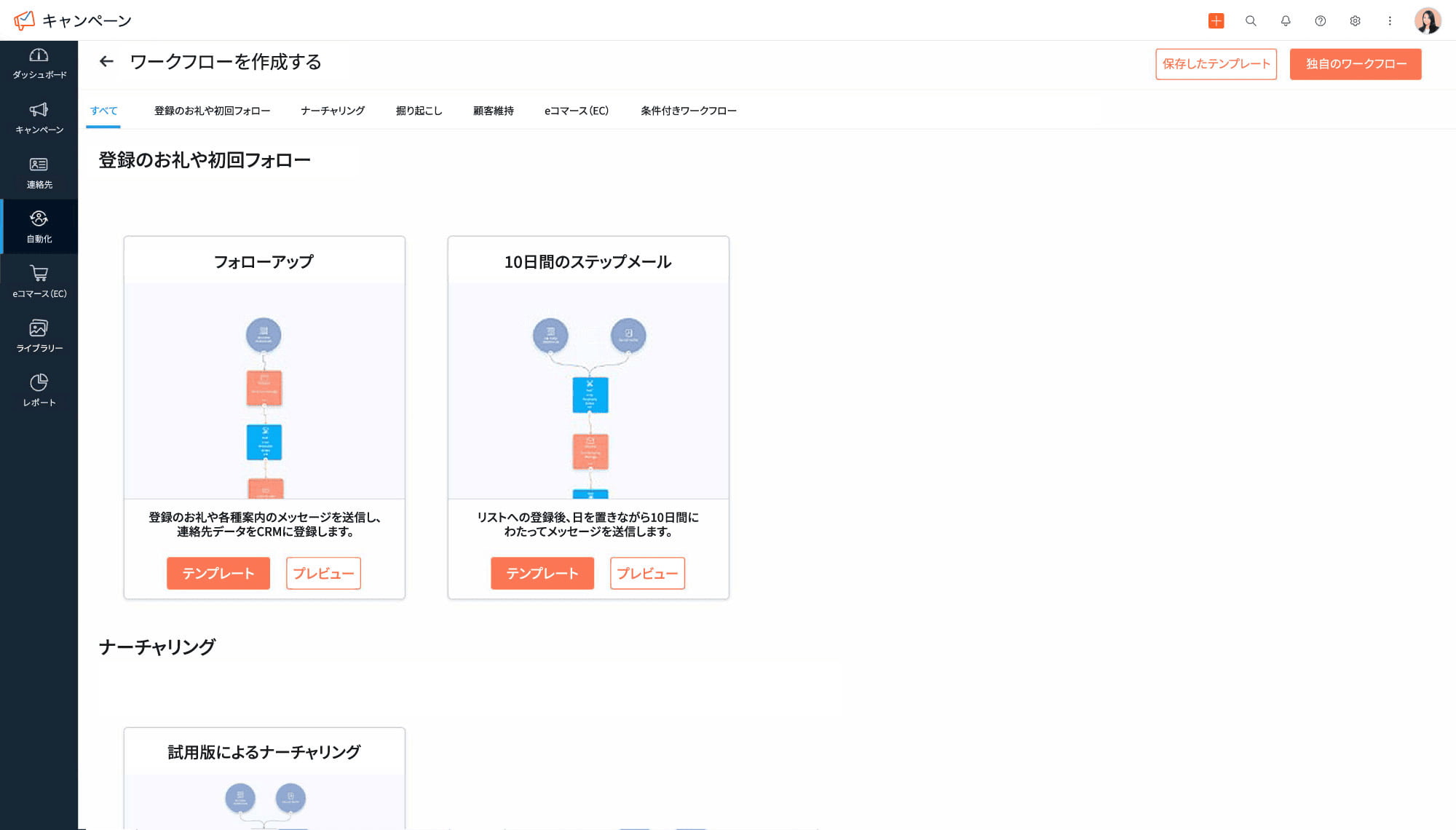 Zoho Campaigns のワークフローテンプレート