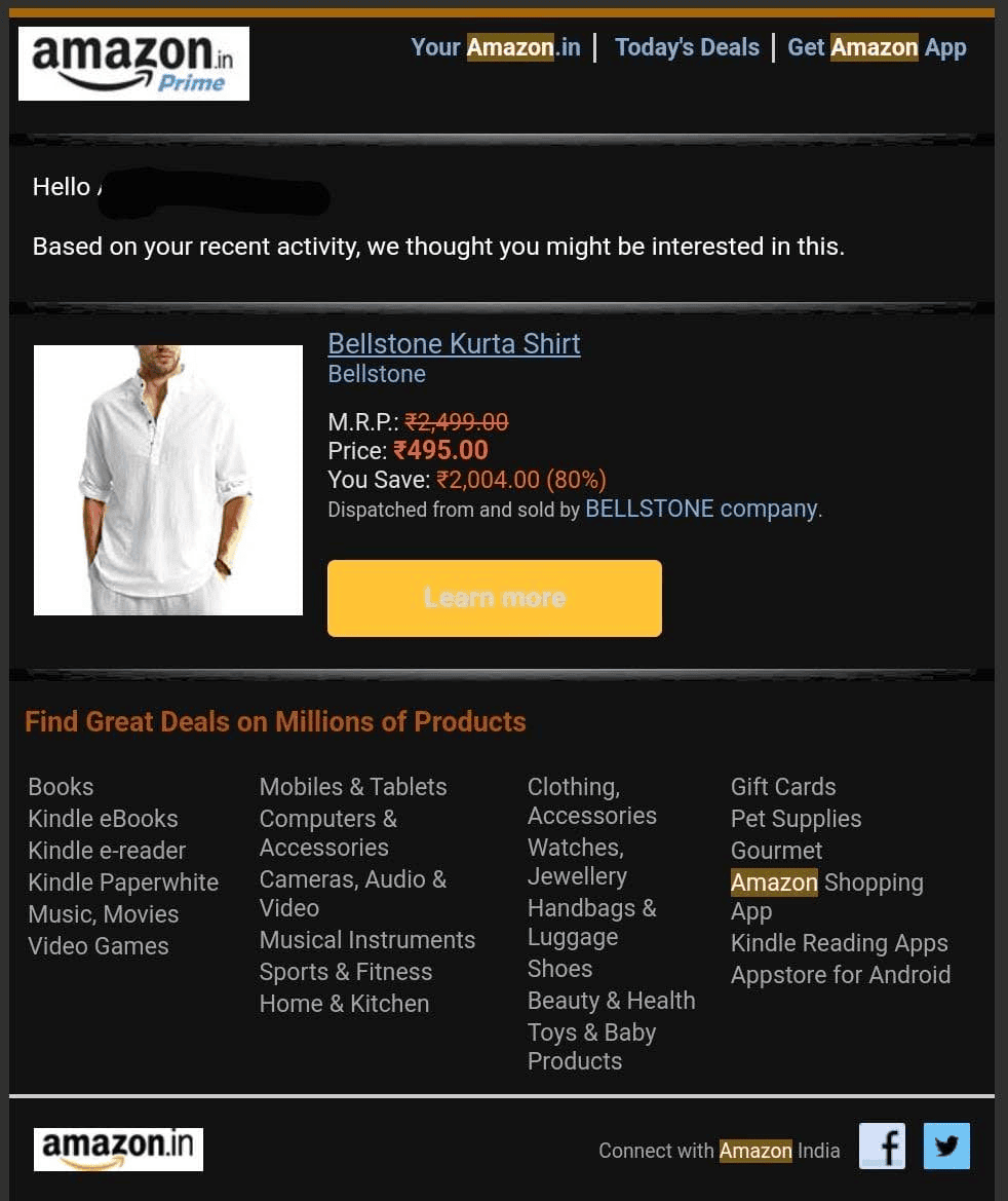 Amazonによる購入履歴に基づいたおすすめ商品