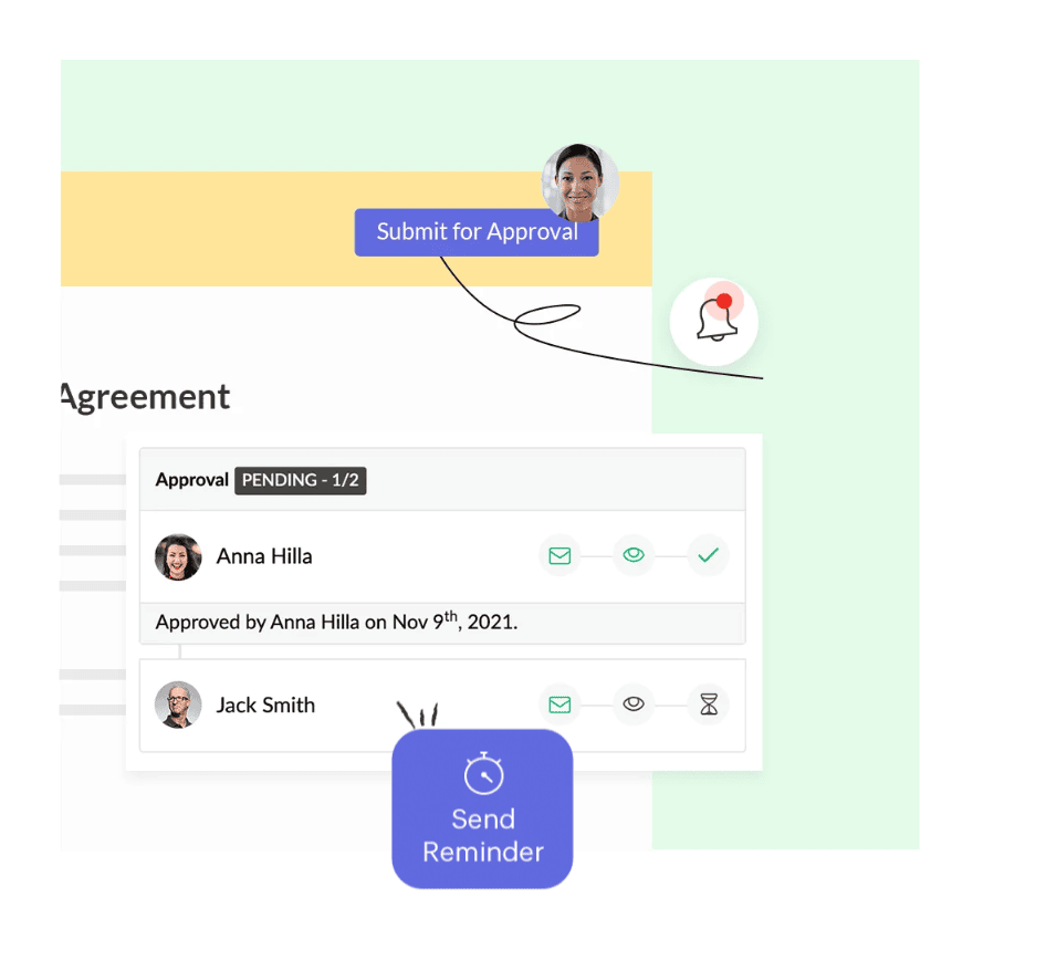 How reminders look in Zoho Contracts