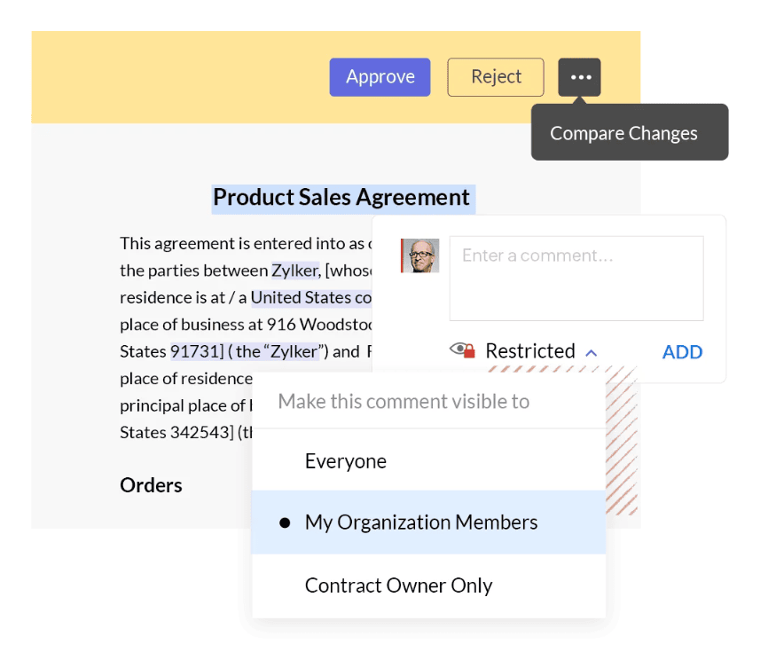 Displays how an approver can either approve or reject the contract