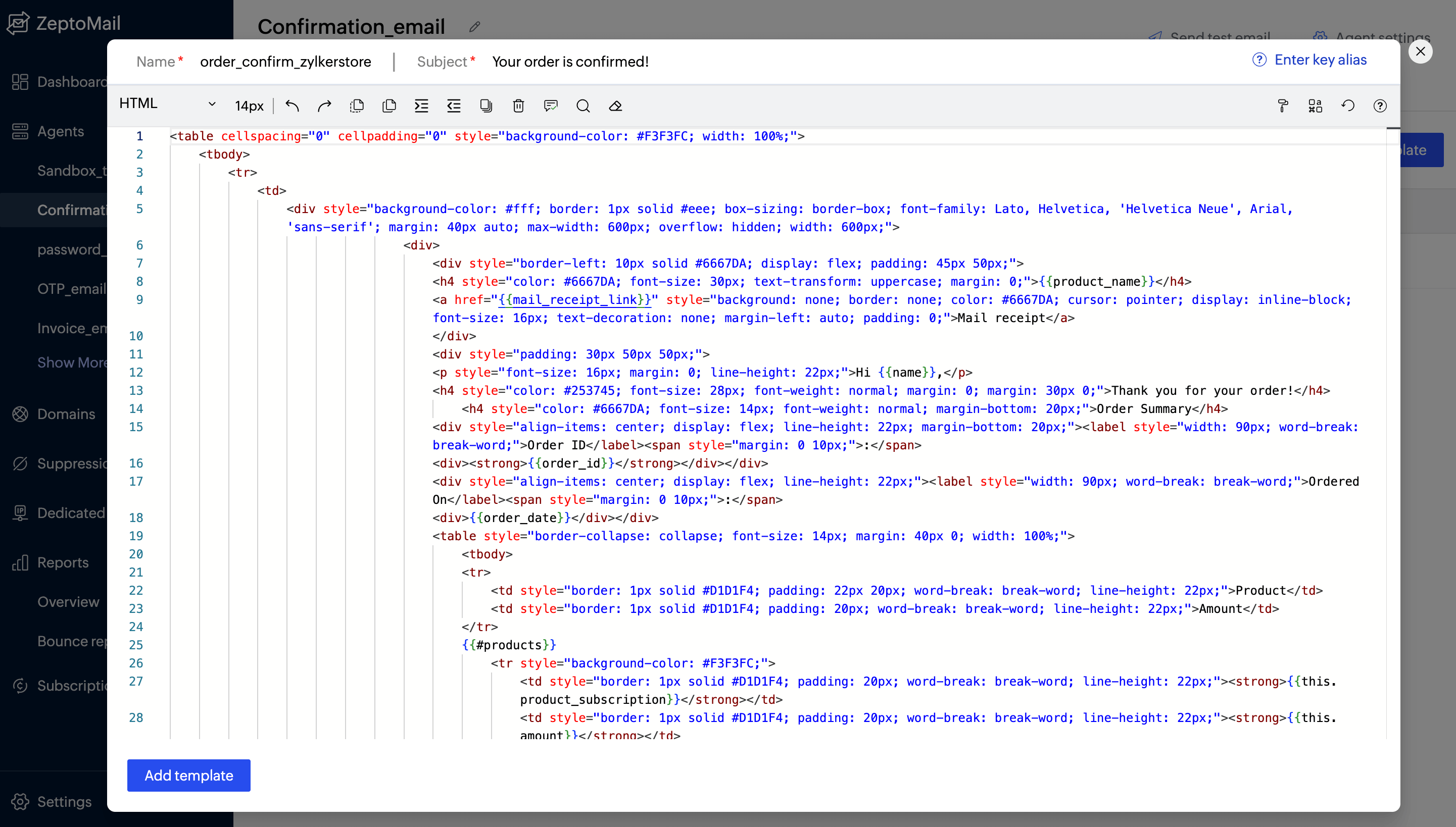 HTML editor in zeptomail