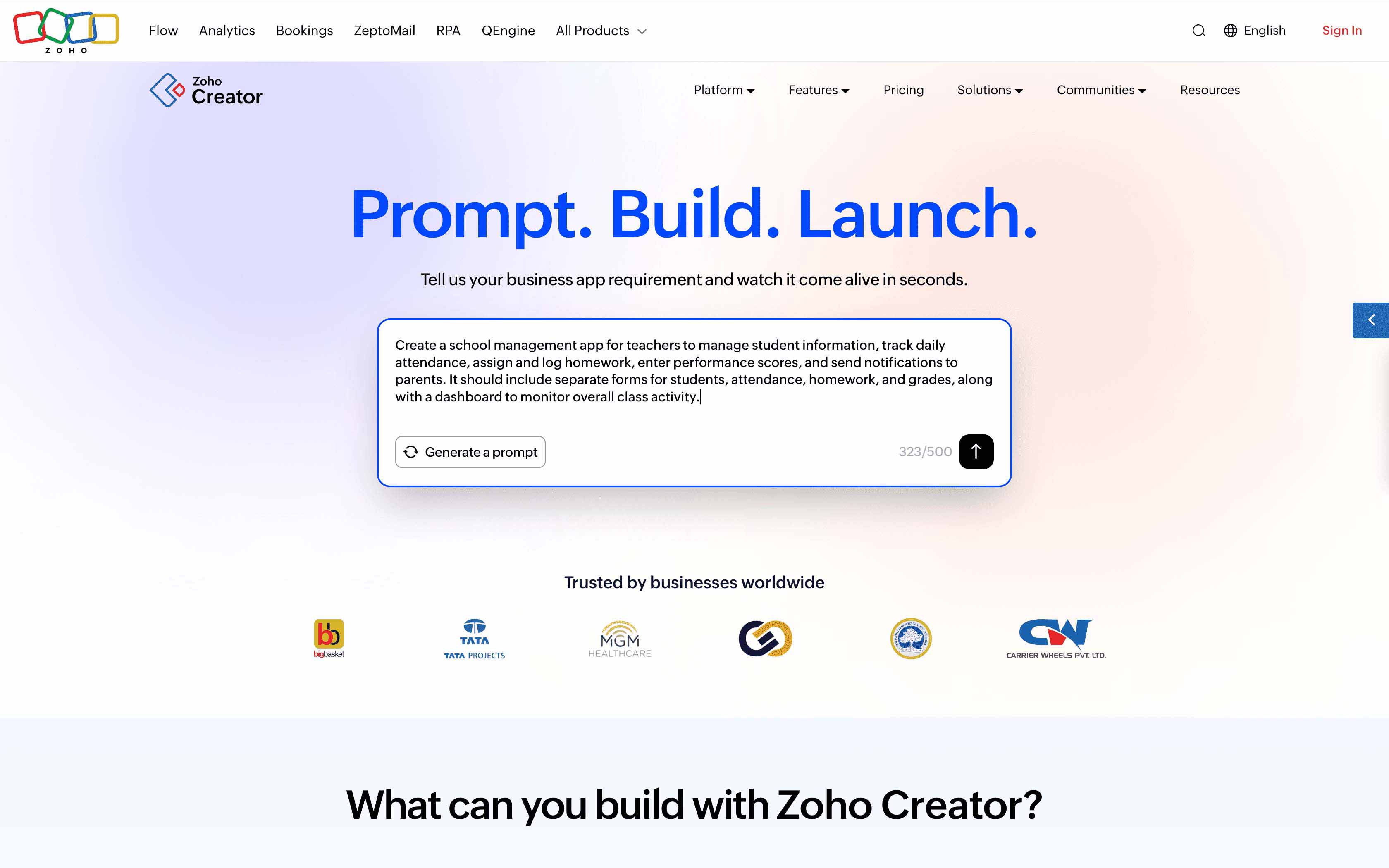 Prompt-based app creation using Zoho Creator