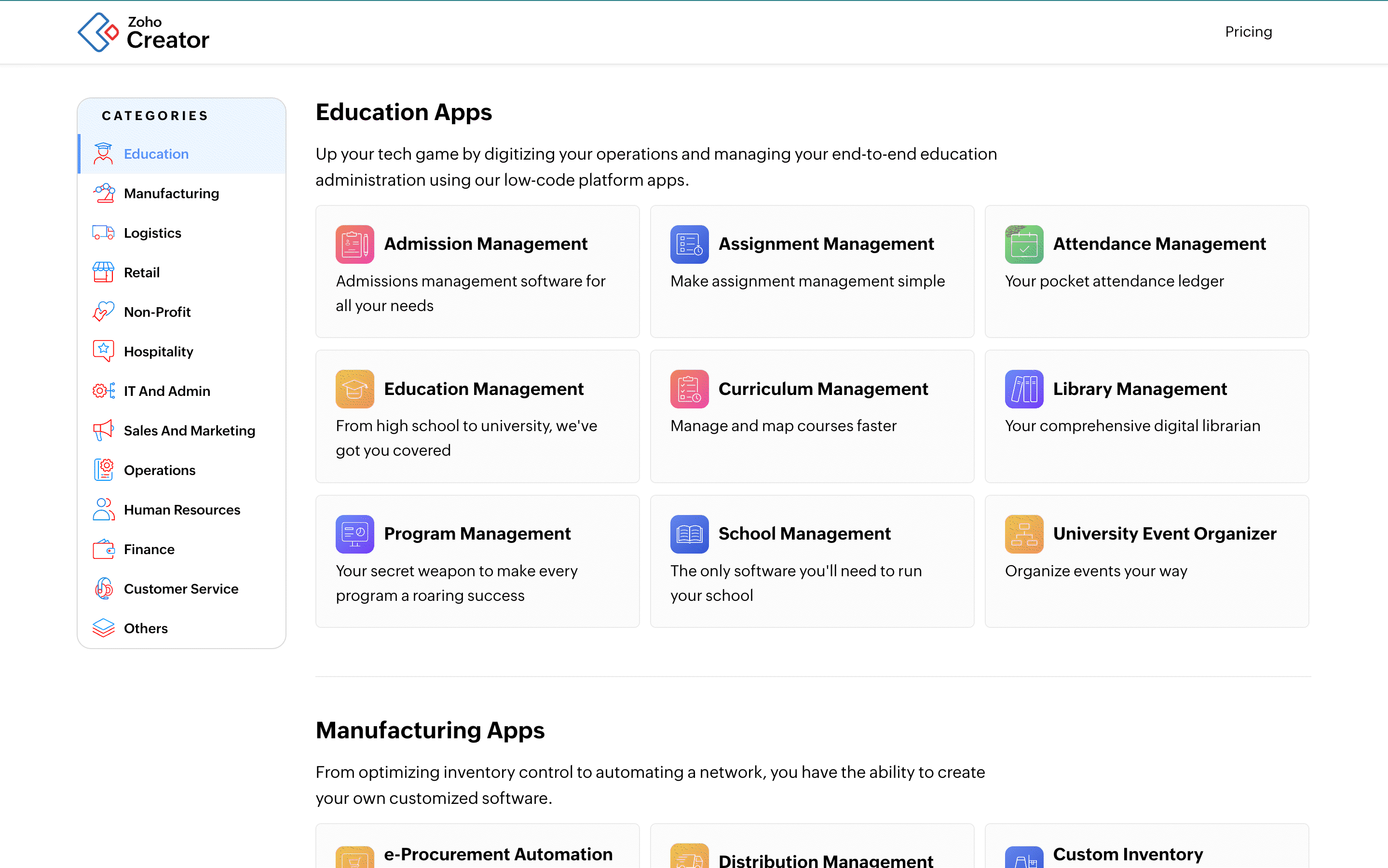 Zoho Creator's predefined app templates to improve business processes