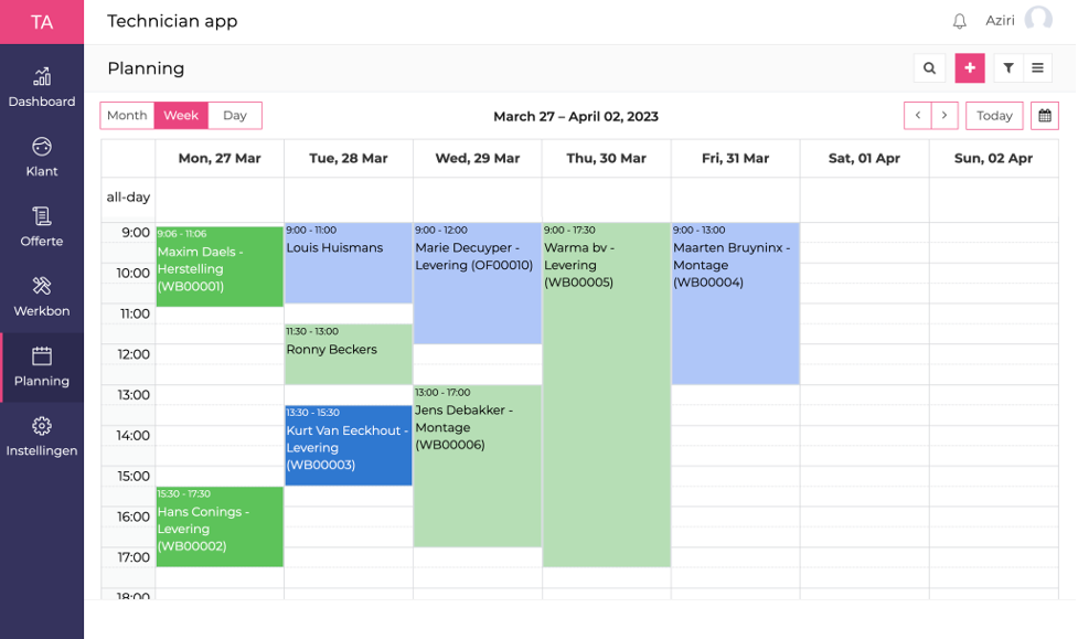 technician app - planning