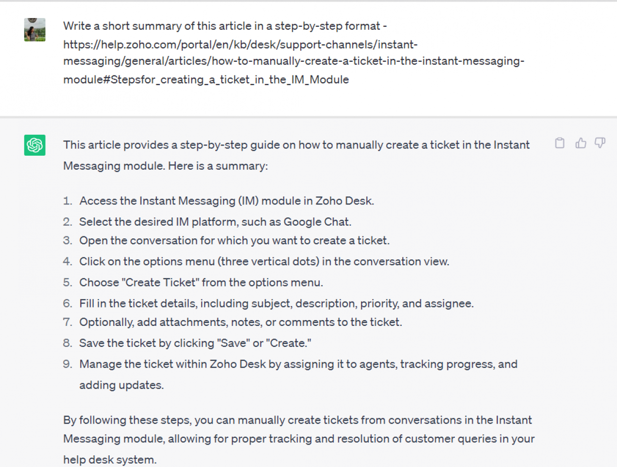 ChatGPt KB article summarization 