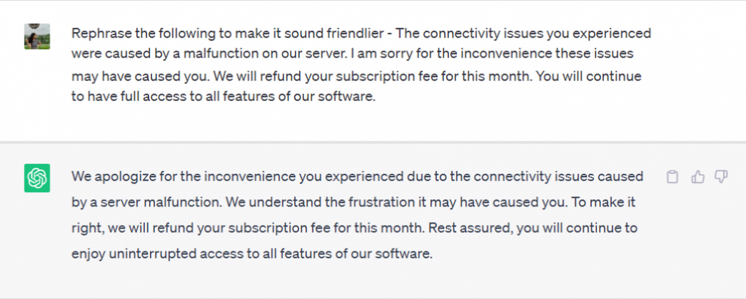 ChatGPT customer service agent reply rephrase