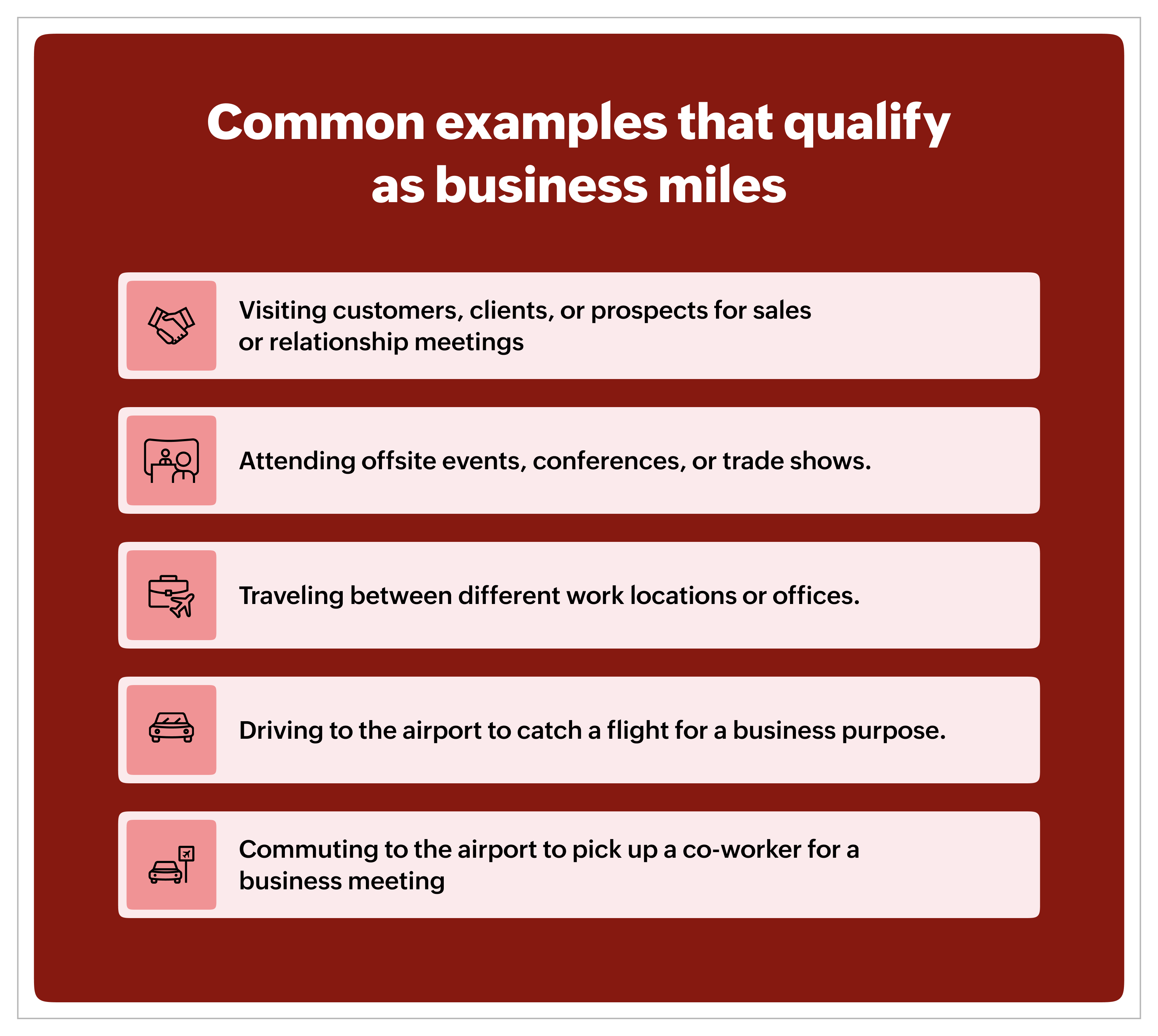 Common examples that qualify as business miles