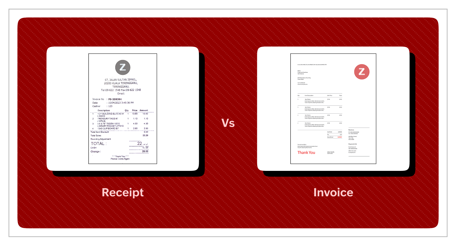Invoice vs receipt visual differentiation
