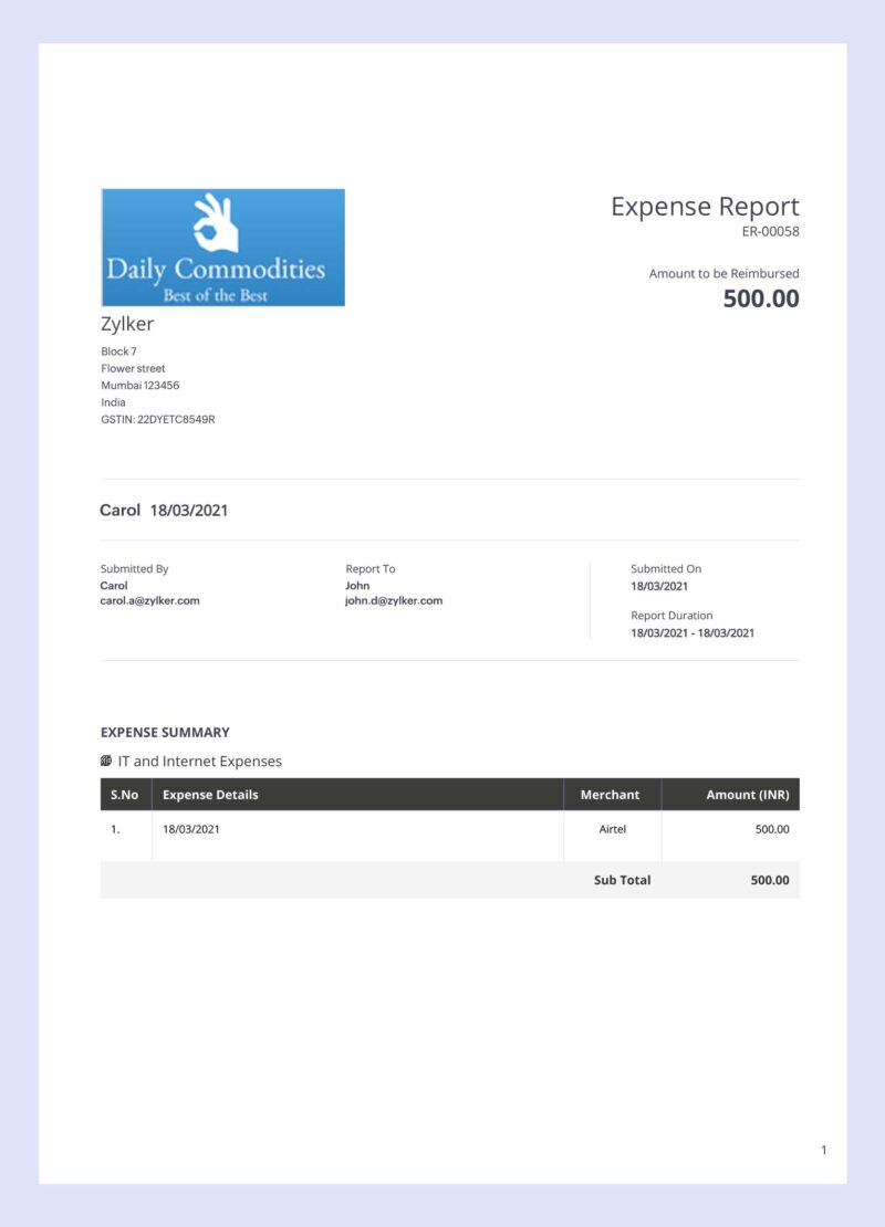 Expense report