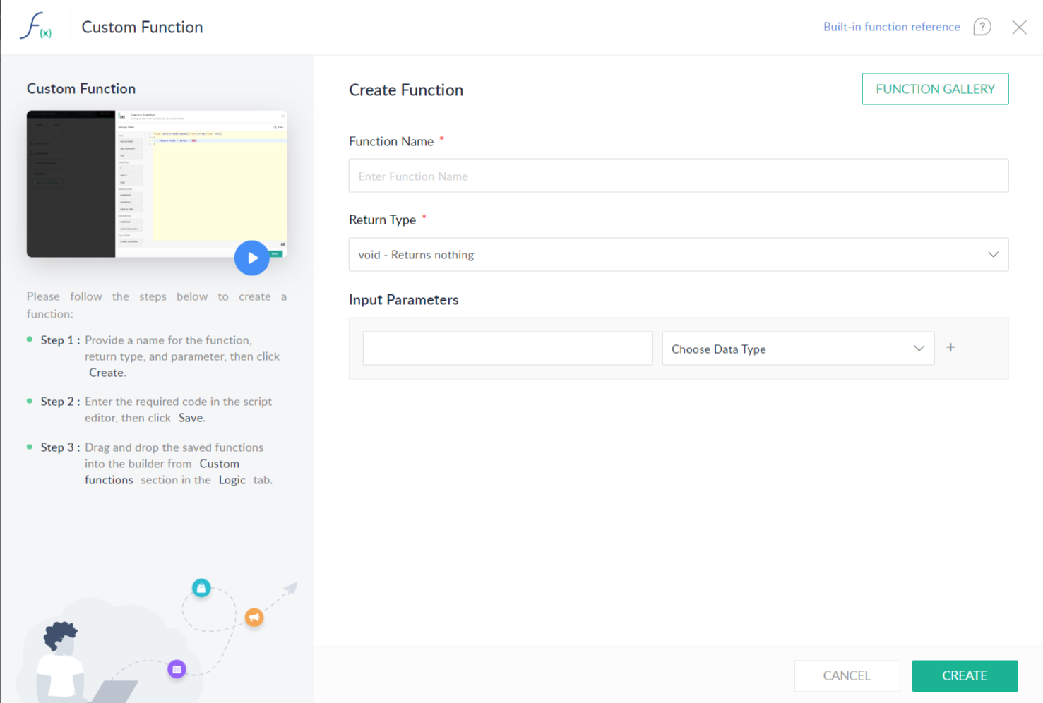 Custom function set-up Create custom function