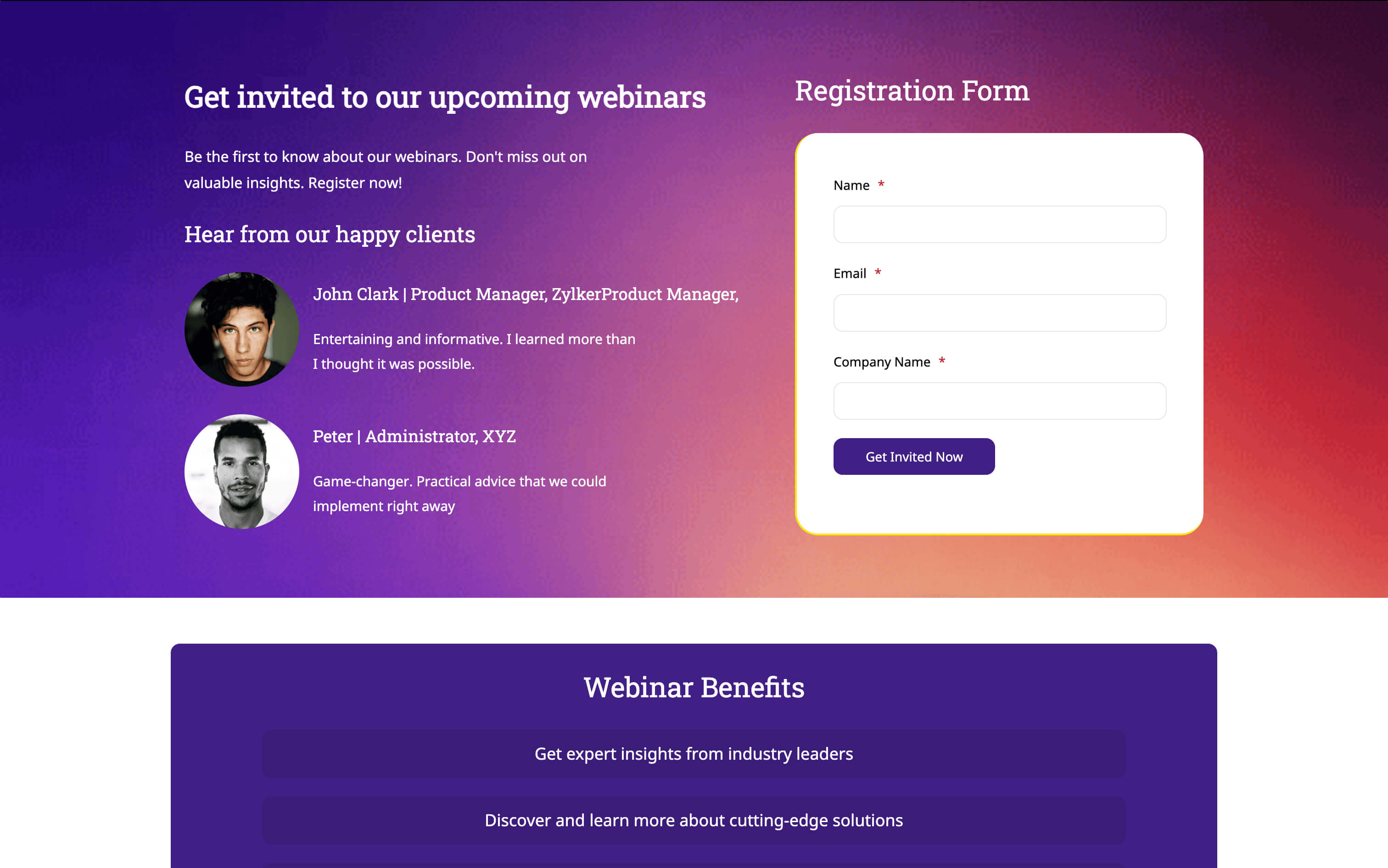 webinar landing page