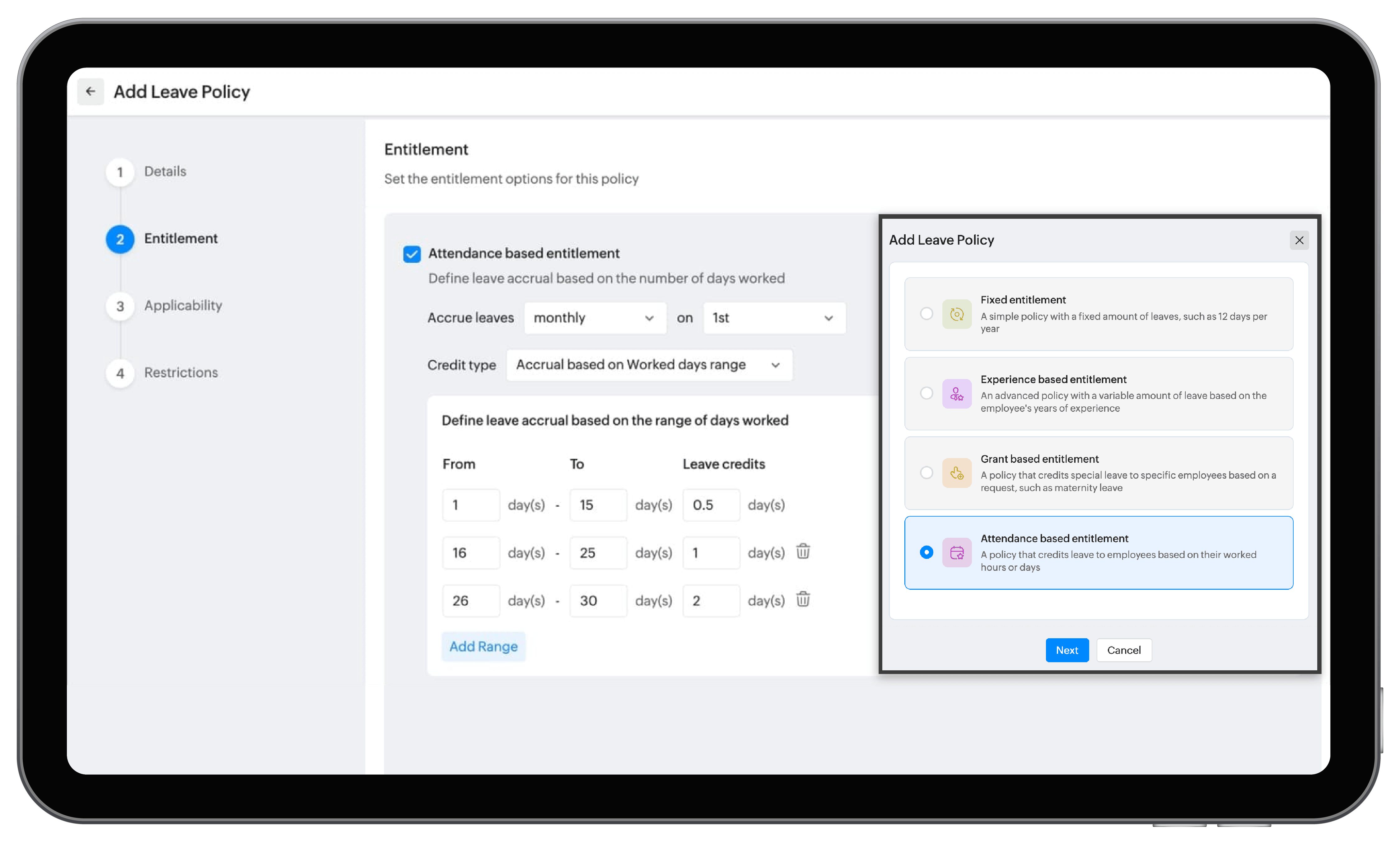 Attendance-based leave accrual in Zoho People