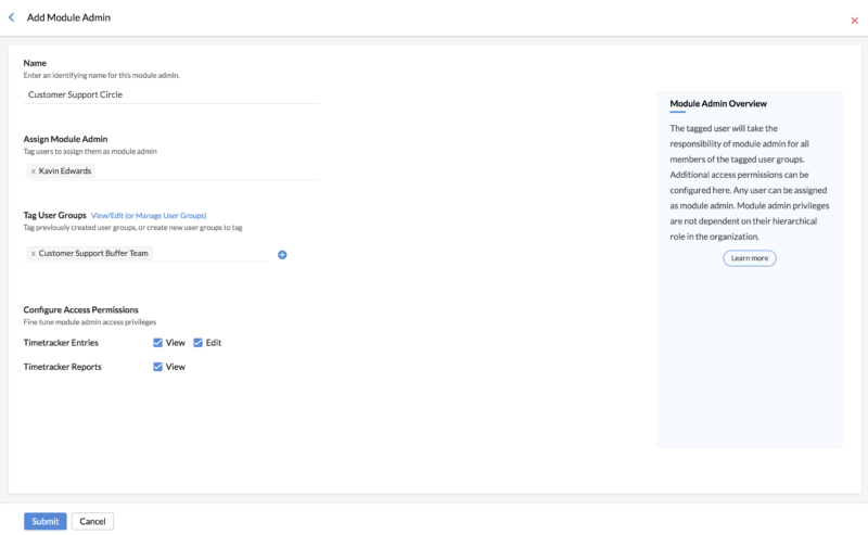 "Timesheet Module Admin in Zoho People"