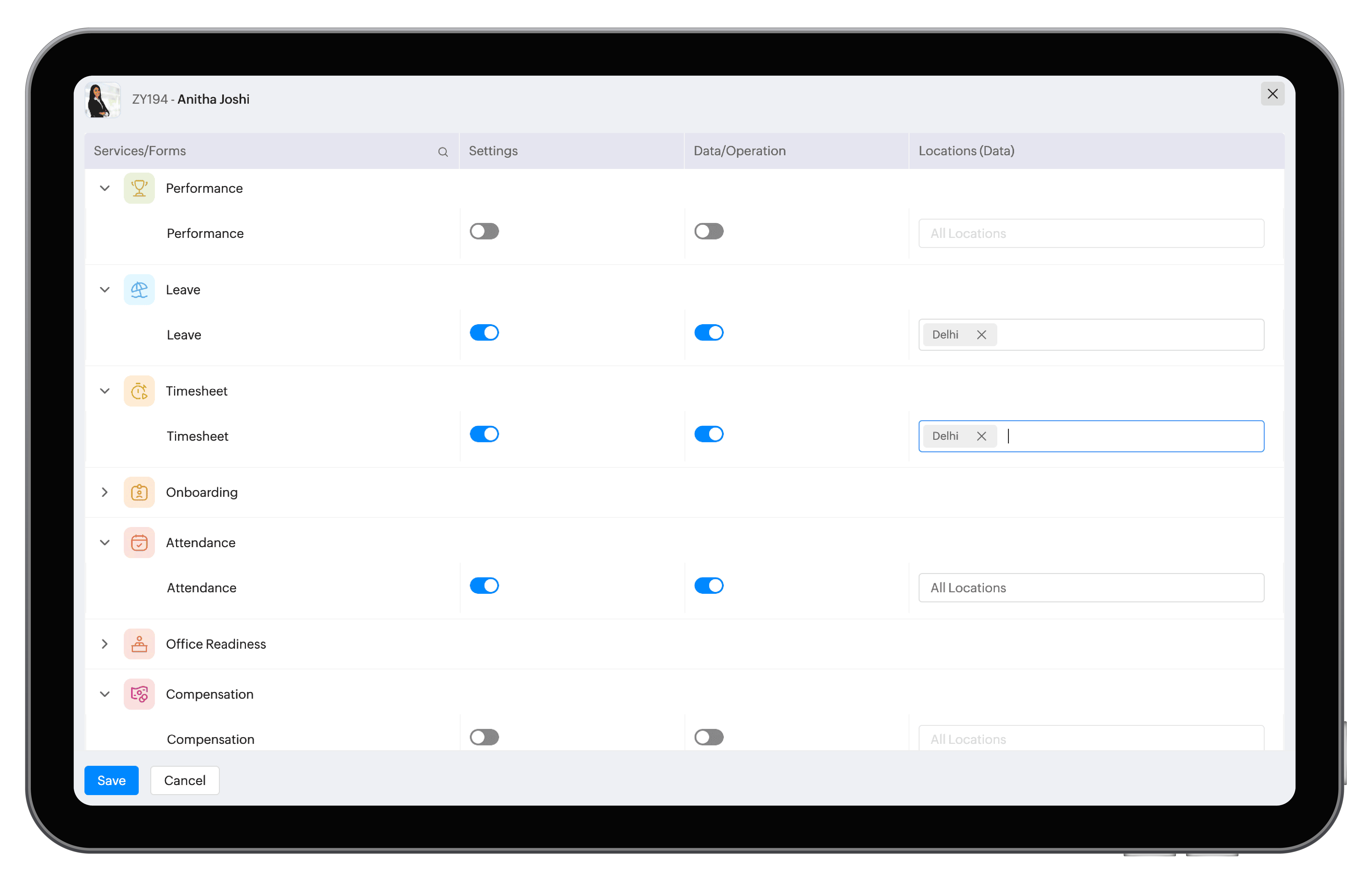 Settings and operations in Zoho People