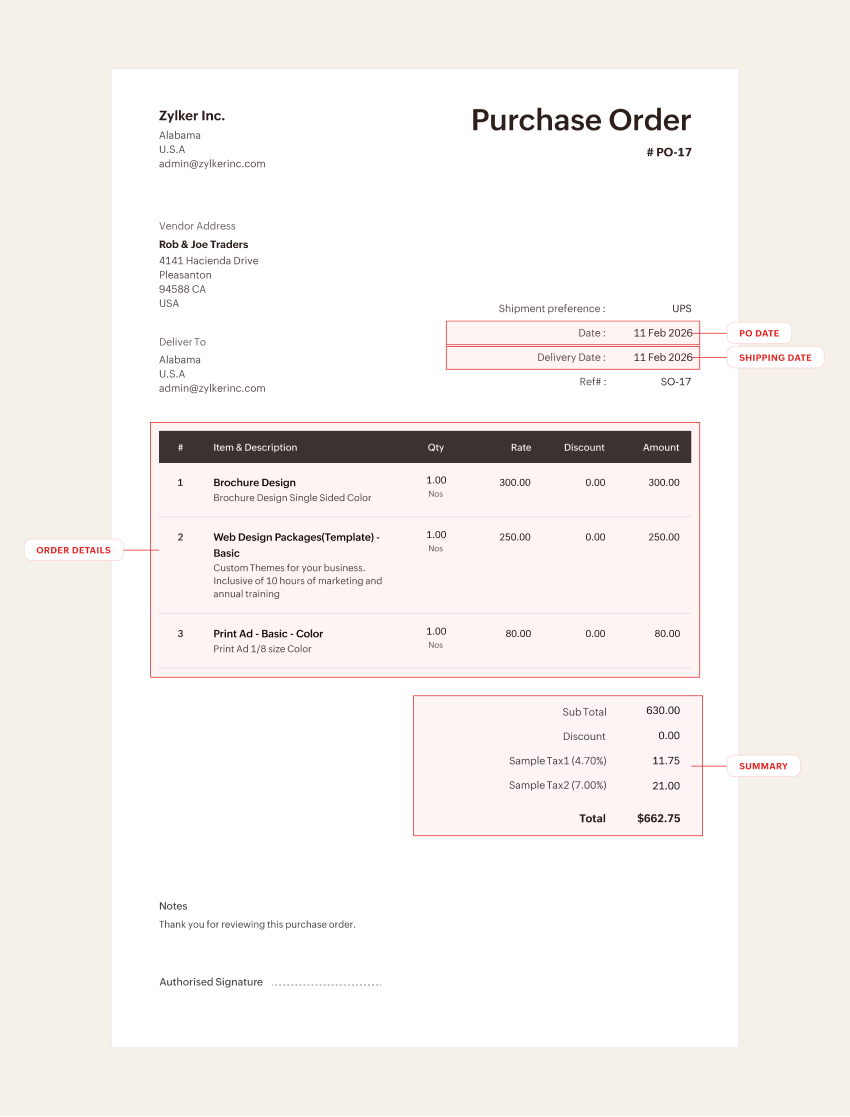 Standard purchase order template