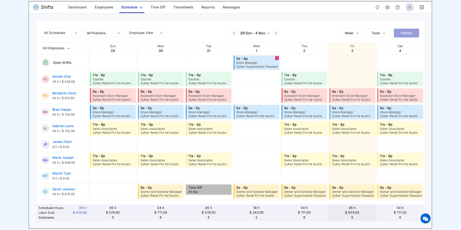 Screenshot from Zoho Shifts