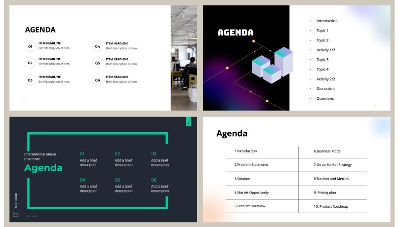 Agenda slide templates for presentation