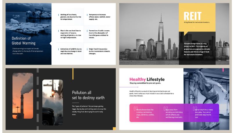 Content slide templates for presentations