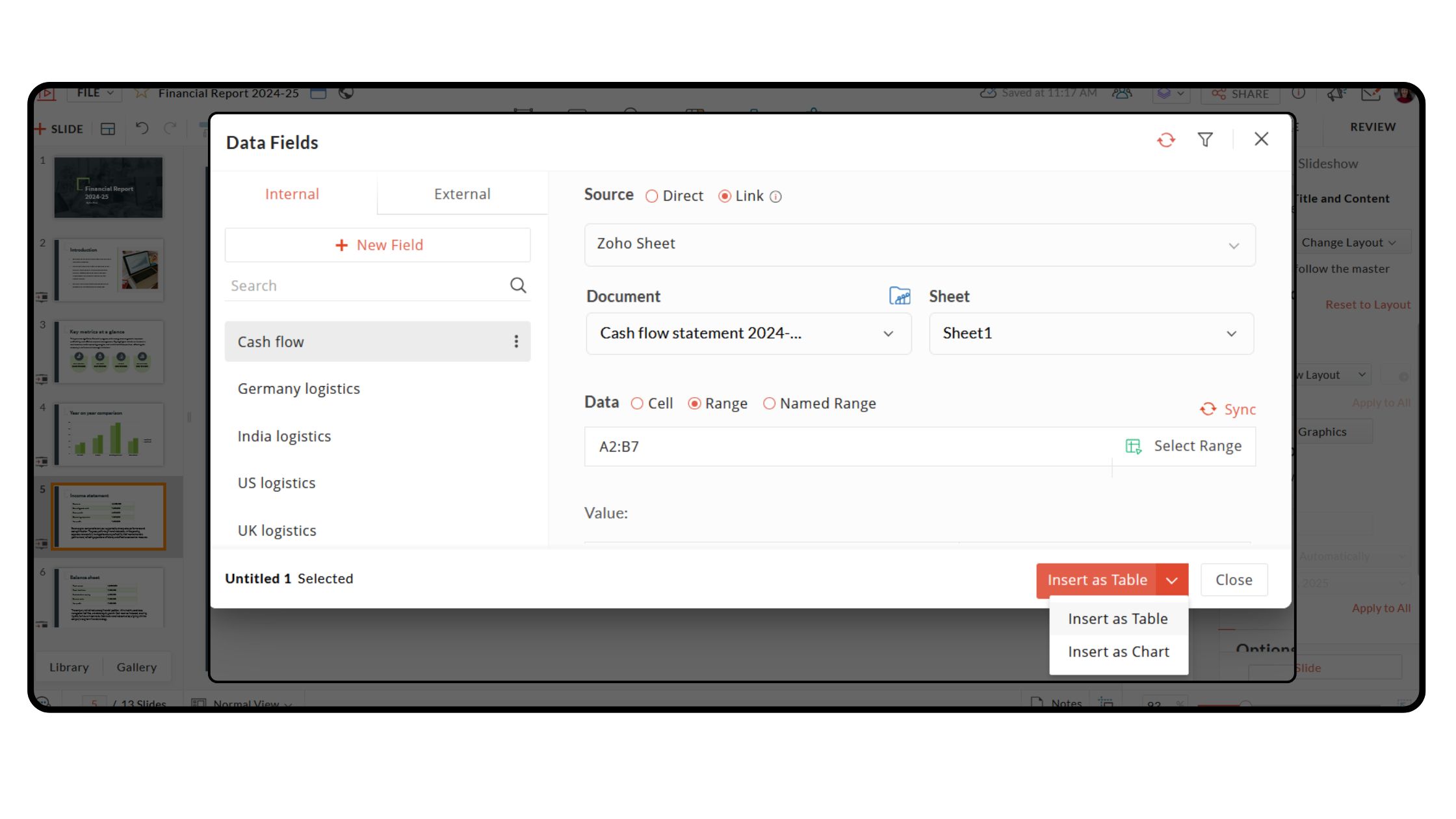 Data linking from Sheets