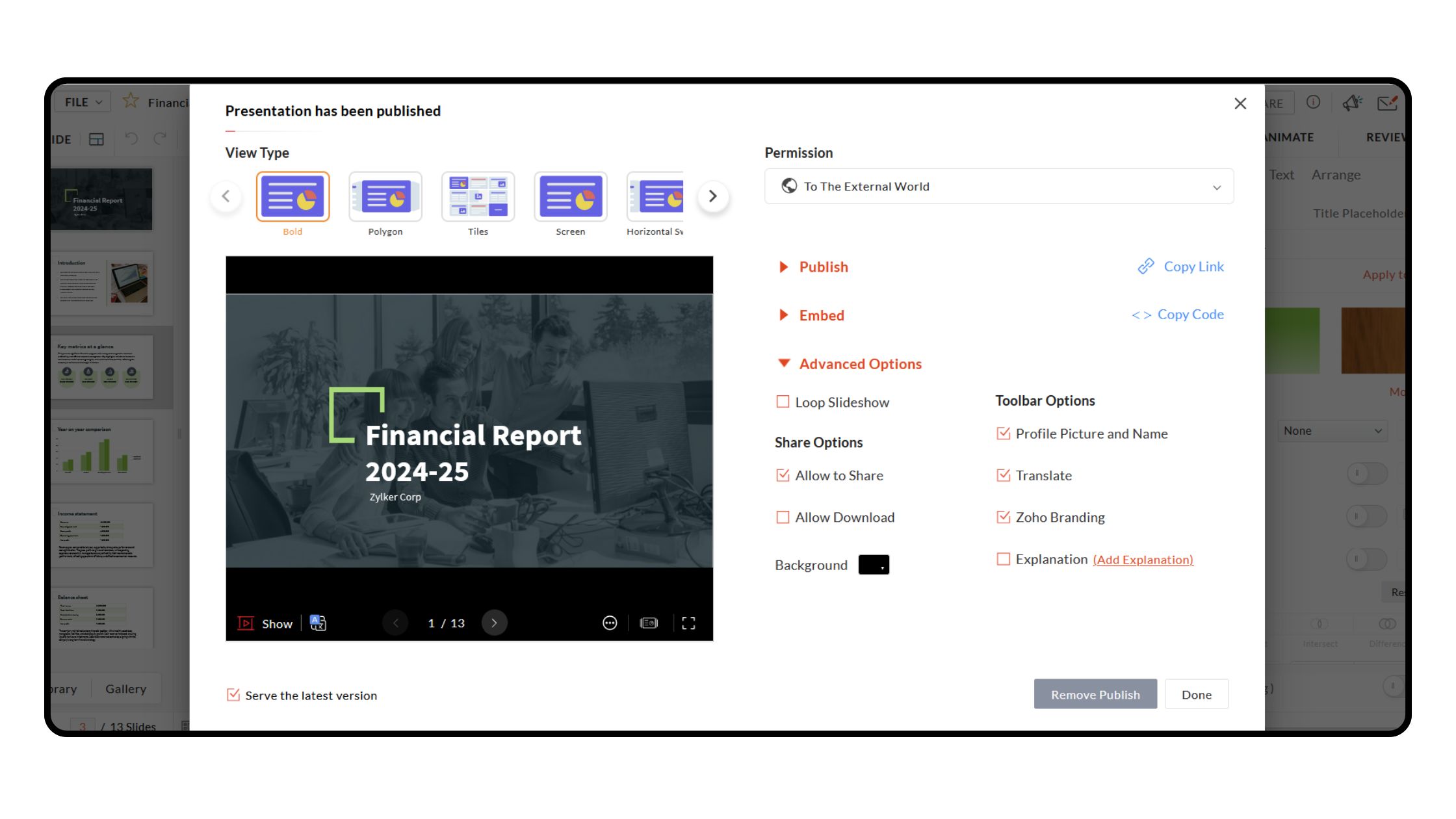 Publish presentations
