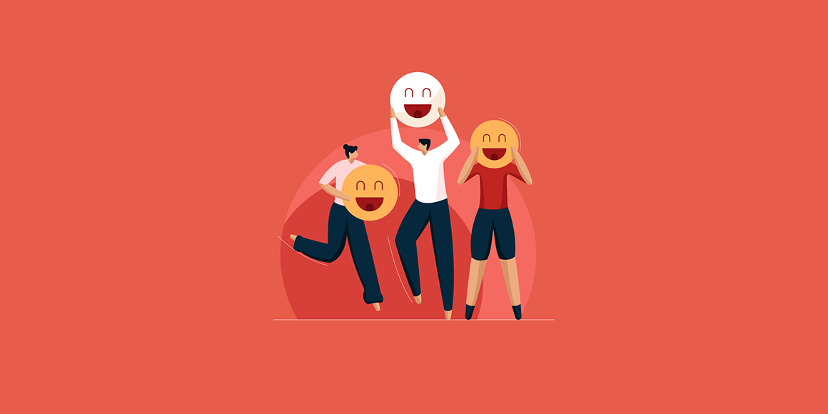 Illustration of three people holding a smiley face each