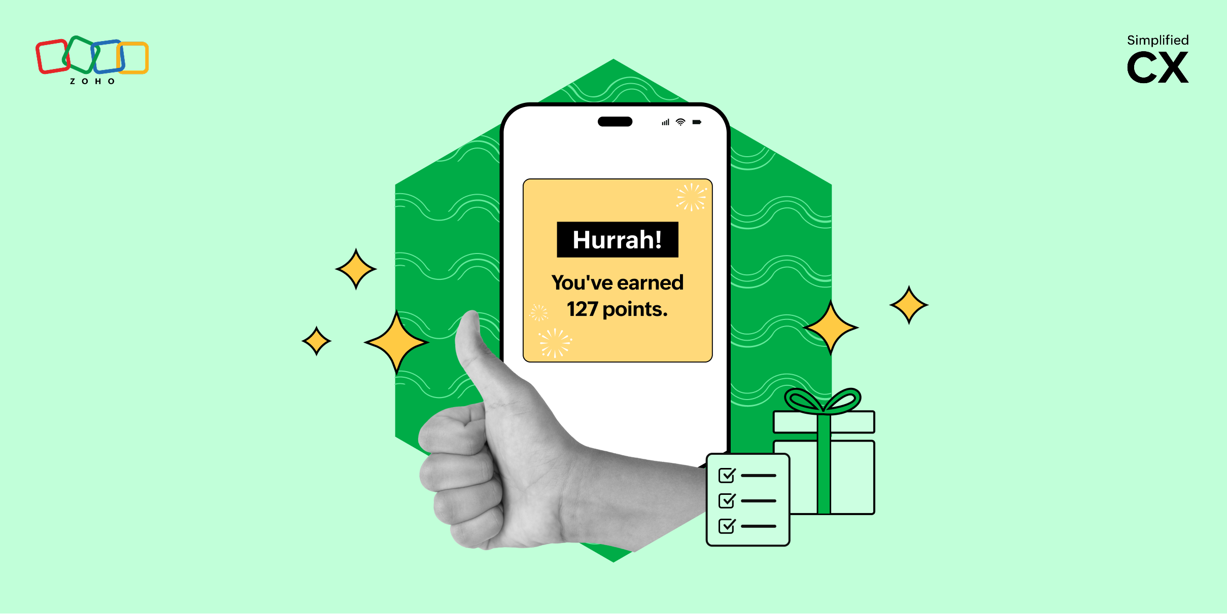 Illustration of a mobile app with elements related to a loyalty and rewards program