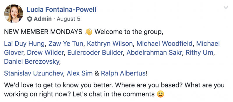 facebook group welcoming members