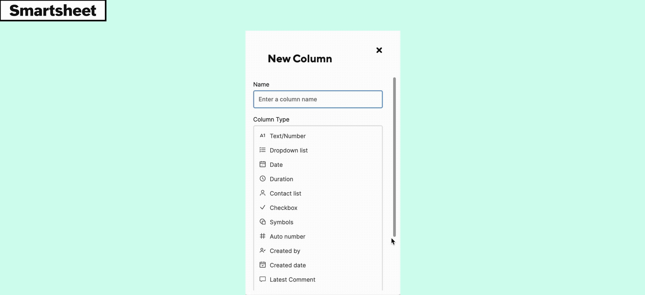 Smartsheet field types