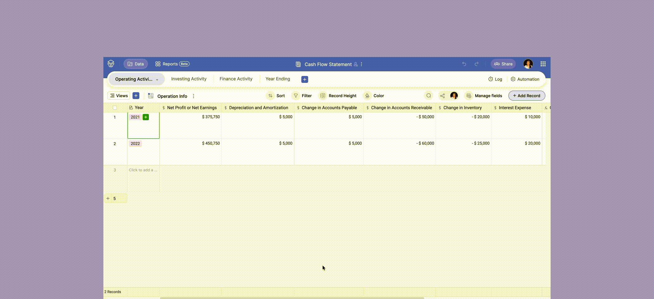 Cashflow statement template