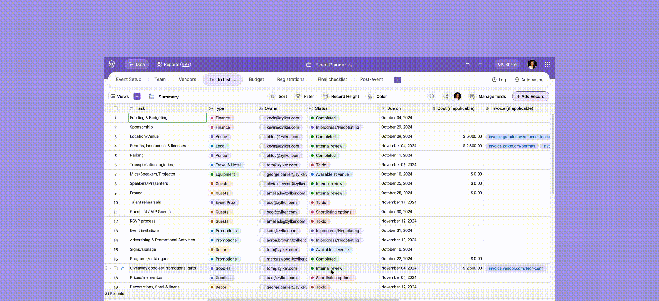 Event planner template