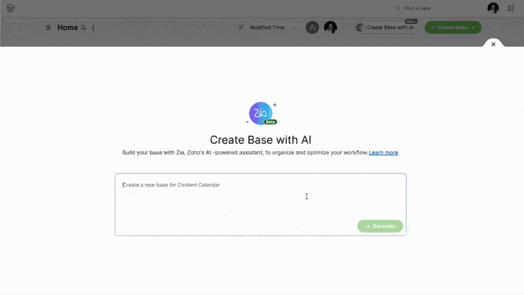 Content strategy base creation using Zia