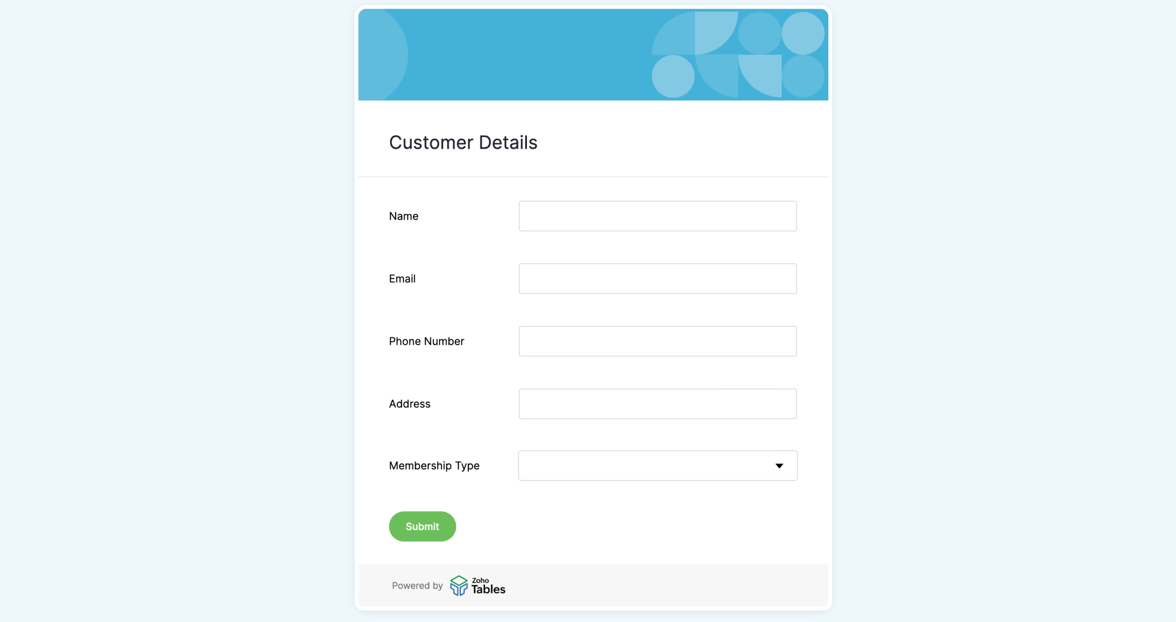Form view in Zoho Tables