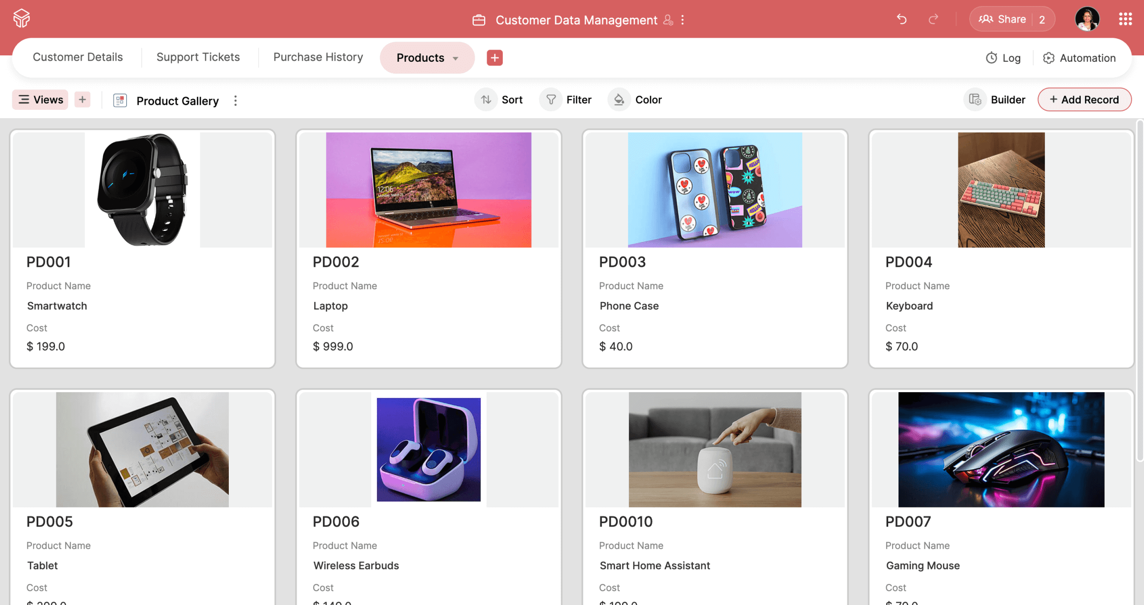 Gallery view in Zoho Tables