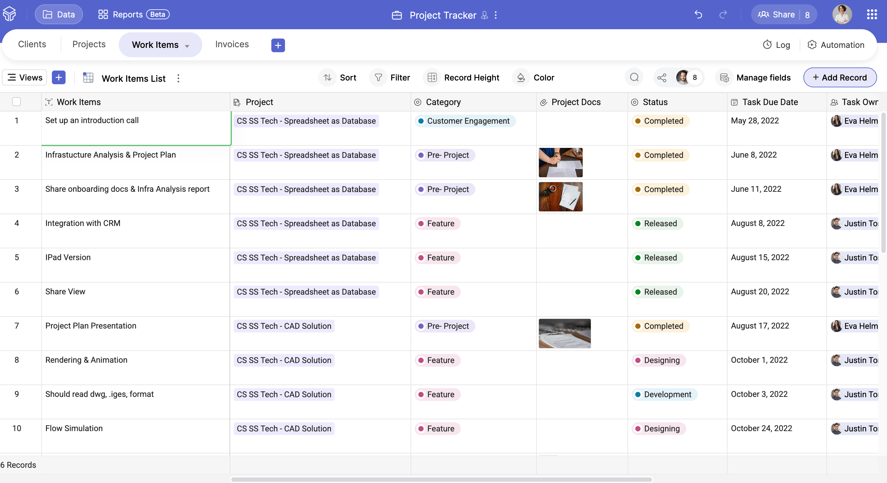 Grid view in Zoho Tables Grid view in Zoho Tables
