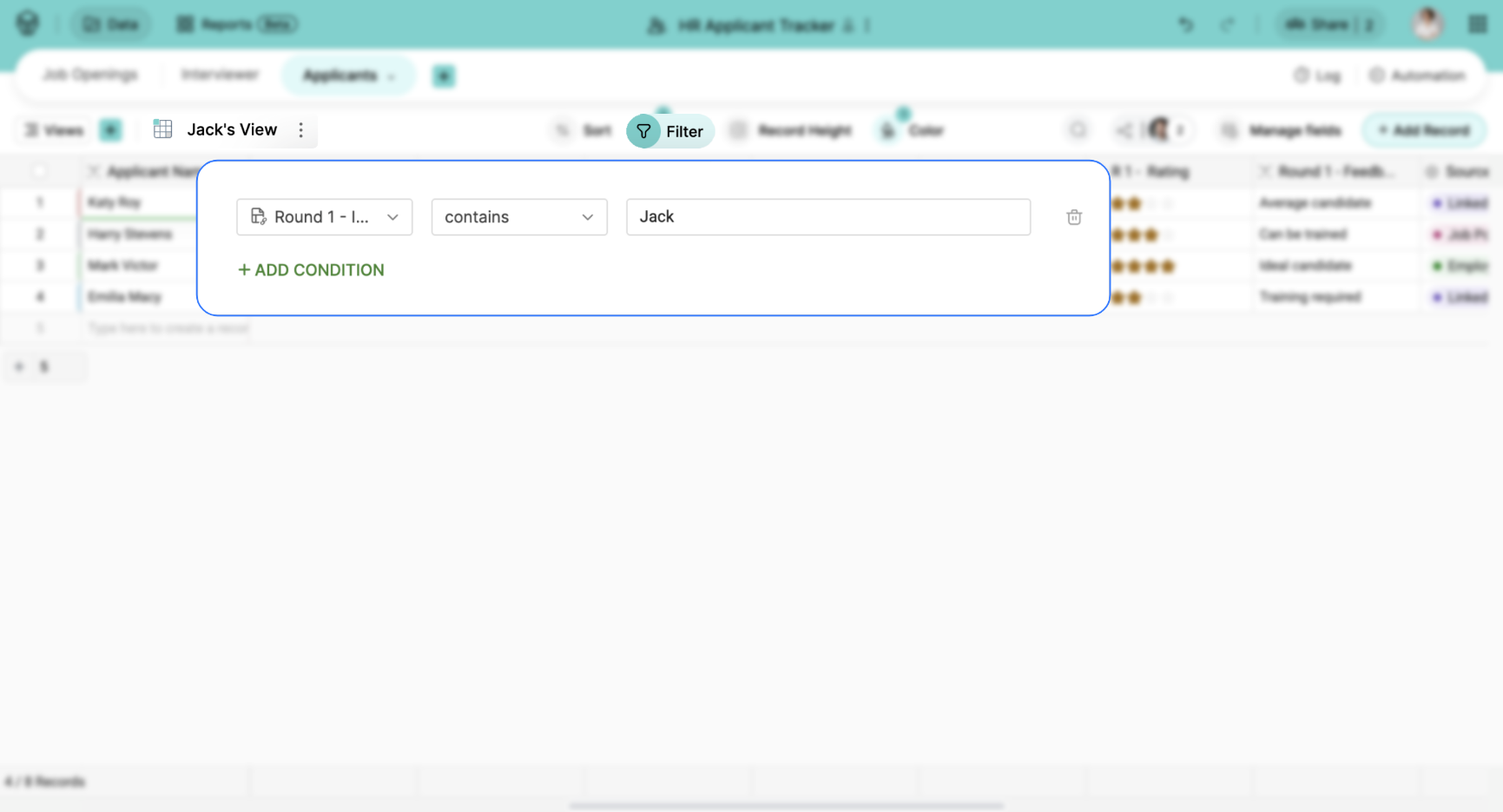 Zoho Tables - personal view