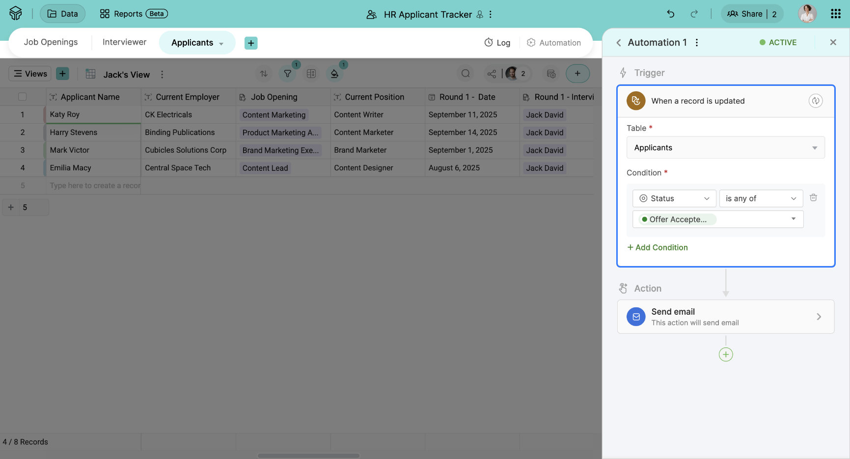 Zoho Tables - Automation