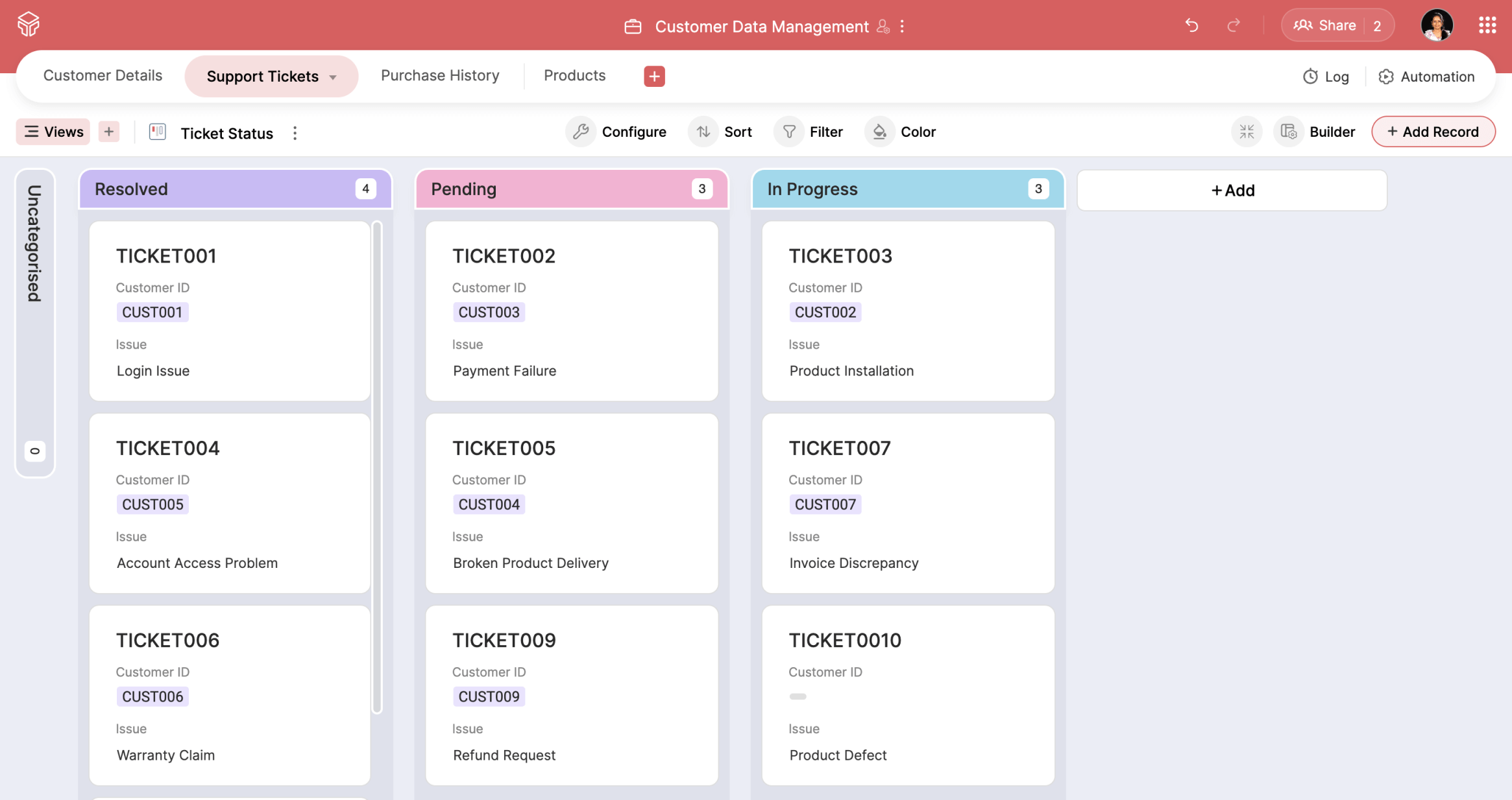 Kanban view in Zoho Tables