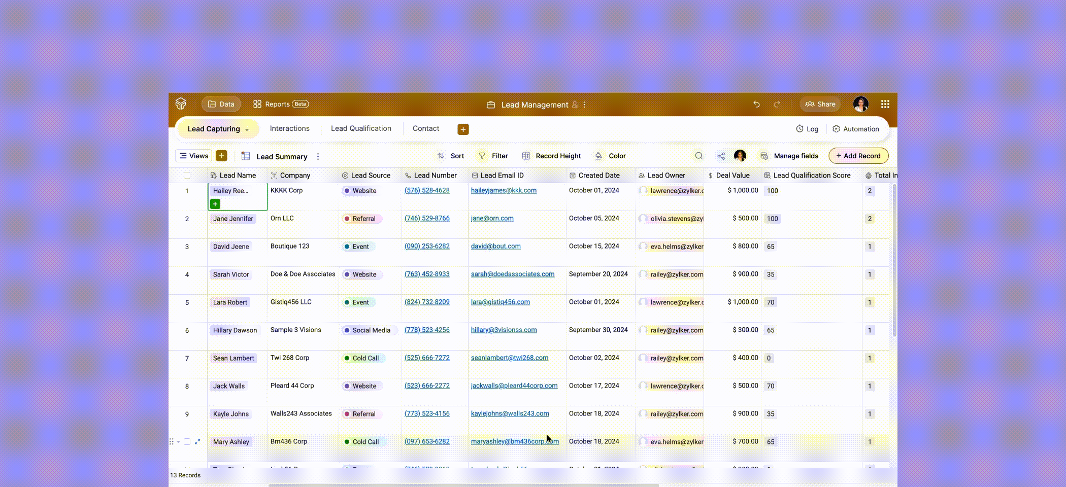 Lead management template