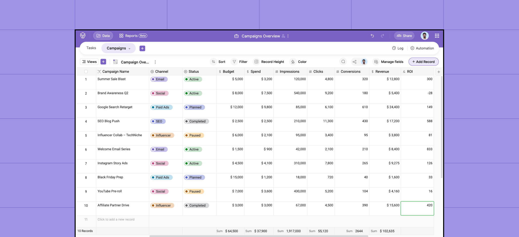 How to create a base in Zoho Tables to monitor marketing campaigns