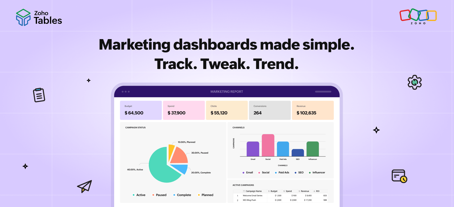 How to create dashboards in Zoho Tables to track marketing campaigns