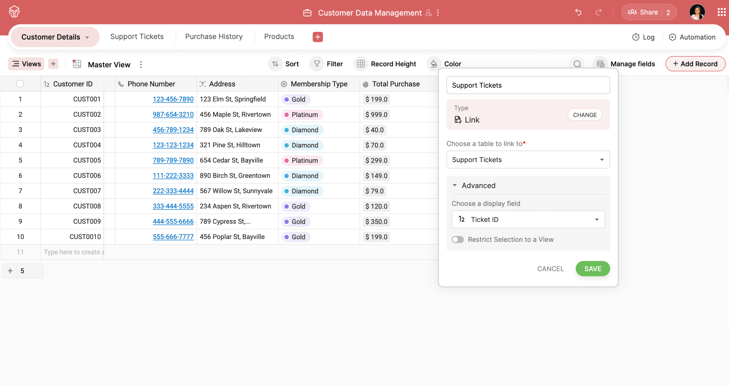 Link records in Zoho Tables