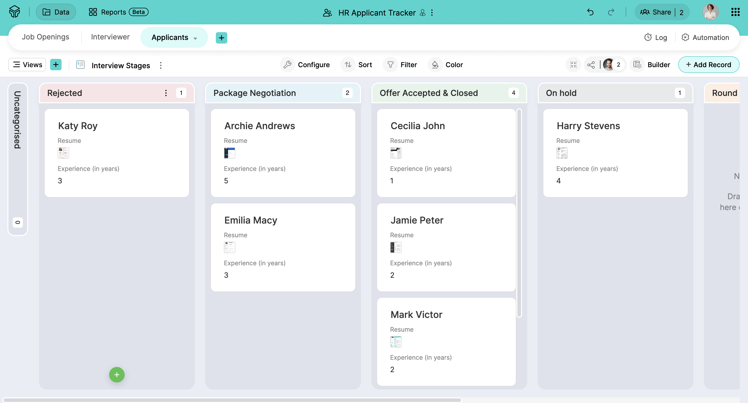 Zoho Tables - Kanban view